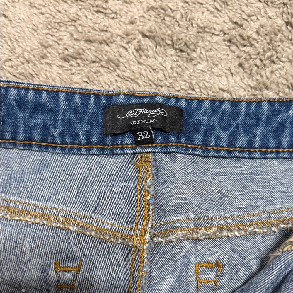 Ed Hardy Distressed Blue Jean Shorts - Picture 5 of 5